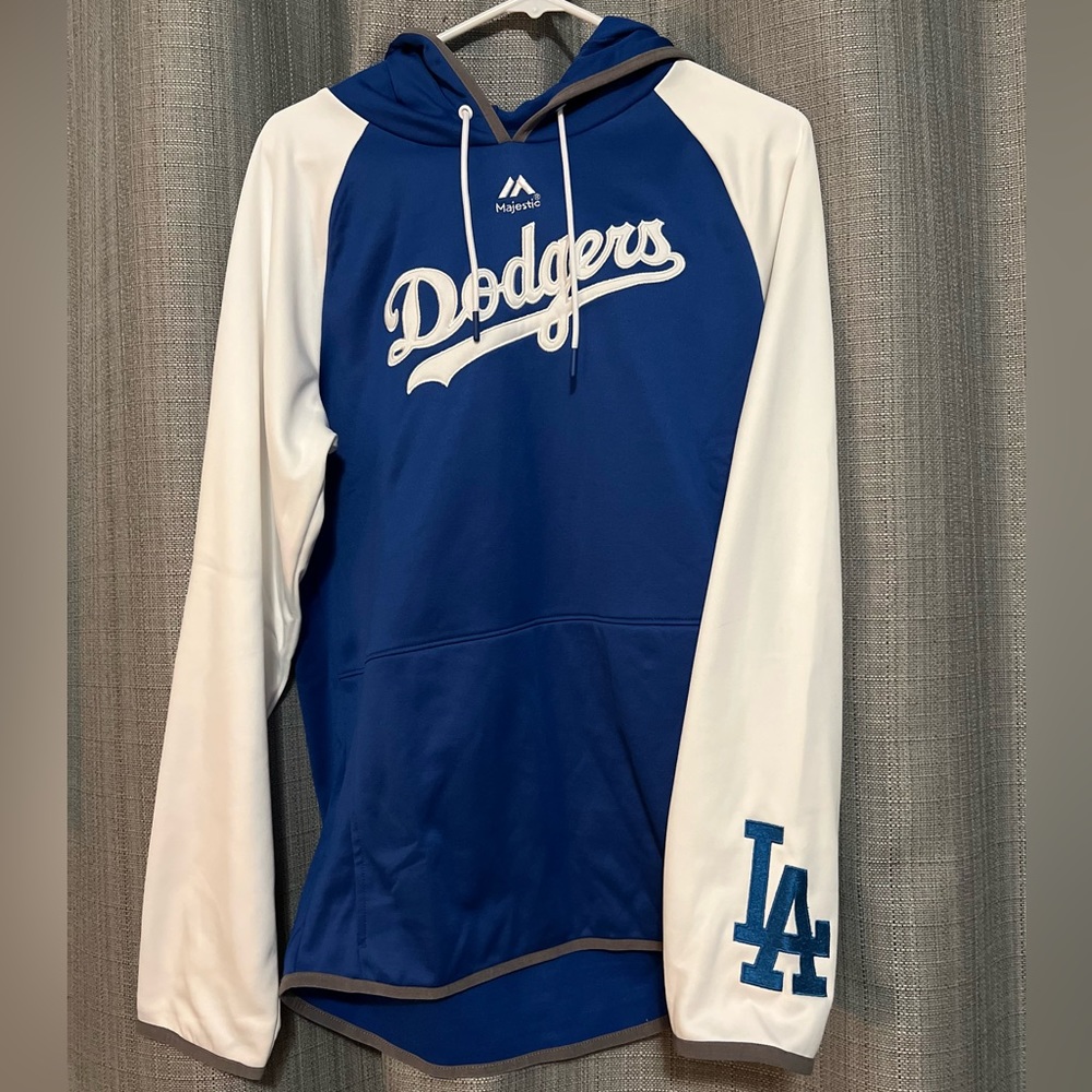 Majestic Dodgers Blue and White Hooded Pullover